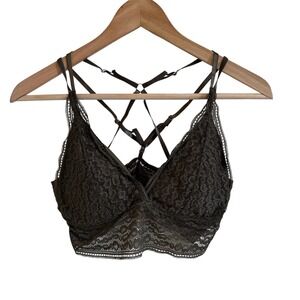 Luofette Olive Green‎ Lace Bralette Crisscross Back Adjustable Straps - Size M